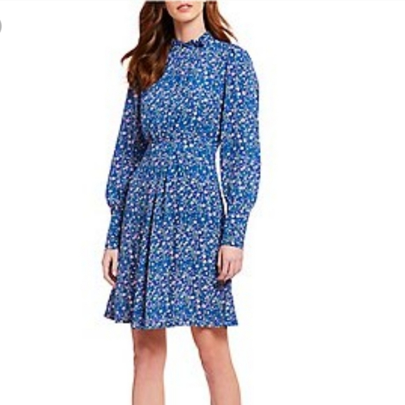 A Loves A Ruffle Neck Prairie Long Puff Sleeve Blue Floral Boho Dress X-Small 2 - Picture 1 of 11